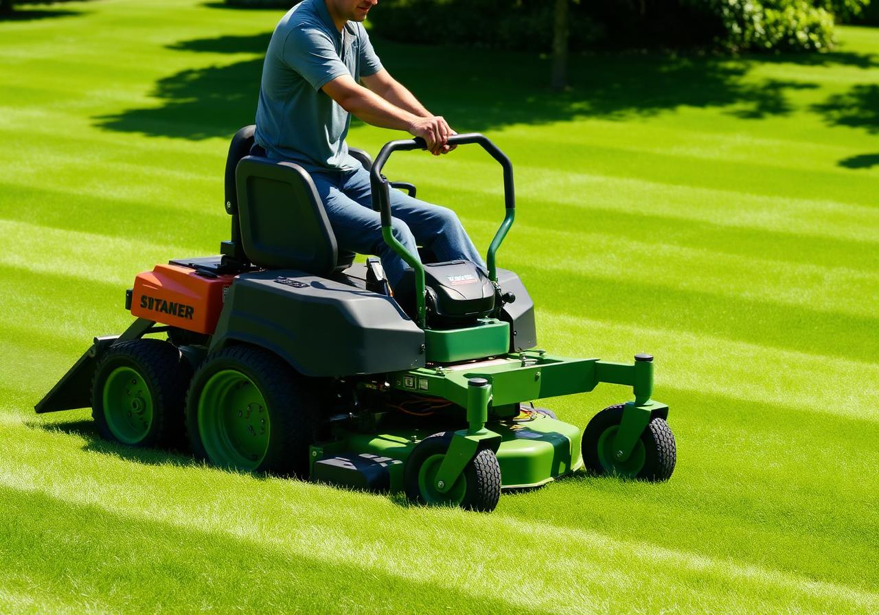 Crew mowing a lush green lawn